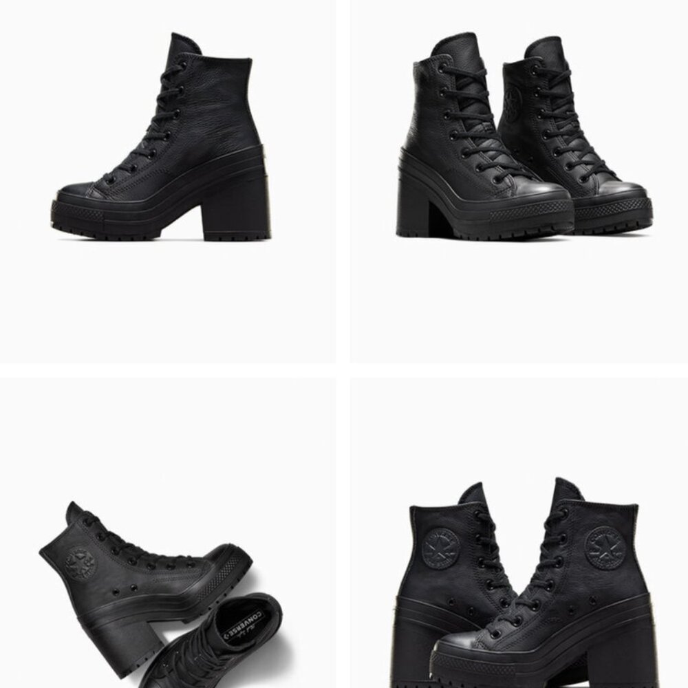 Converse Chuck 70 De Luxe Heel Leather Hi Platform A06145C Black Leather Boots 9